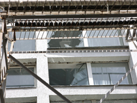 Knocked-out windows are being pictured at the Ivano-Frankivsk National Technical University of Oil and Gas, damaged by a Russian missile att...