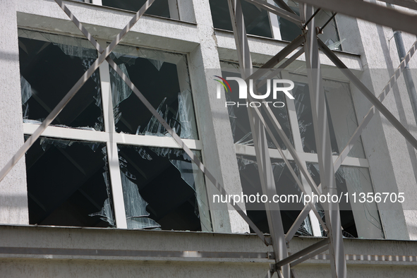 Knocked-out windows are being pictured at the Ivano-Frankivsk National Technical University of Oil and Gas, damaged by a Russian missile att...