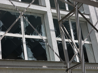 Knocked-out windows are being pictured at the Ivano-Frankivsk National Technical University of Oil and Gas, damaged by a Russian missile att...