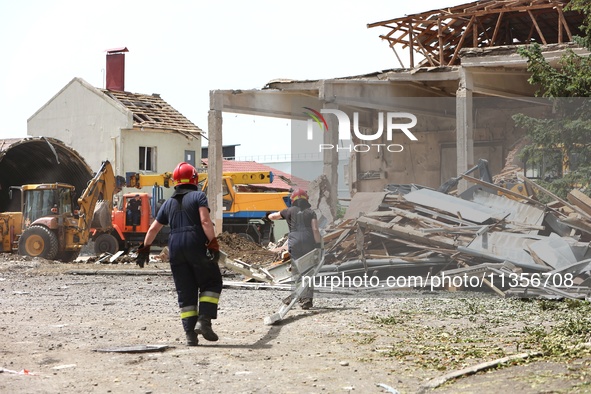 Rescuers are removing the rubble at the Ivano-Frankivsk National Technical University of Oil and Gas damaged by a Russian missile attack in...