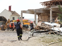 Rescuers are removing the rubble at the Ivano-Frankivsk National Technical University of Oil and Gas damaged by a Russian missile attack in...