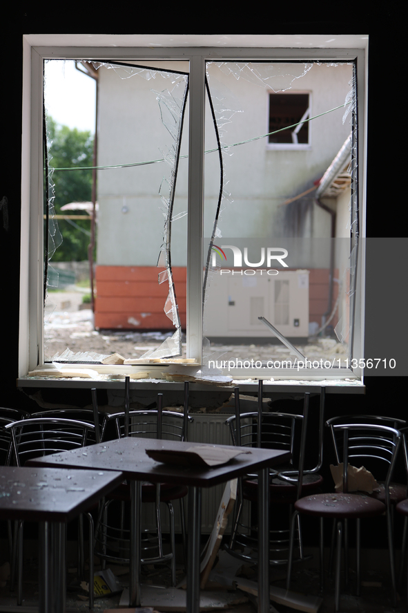 A broken window is being pictured at the Ivano-Frankivsk National Technical University of Oil and Gas, damaged by a Russian missile attack,...