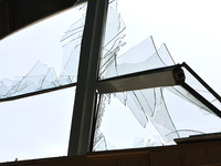 A broken window is being pictured at the Ivano-Frankivsk National Technical University of Oil and Gas, damaged by a Russian missile attack,...