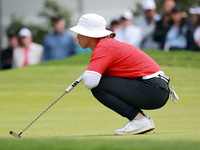 Amy Yang of Republic of Korea lines up her putt on the 3rd  green during the final round of the KPMG Women's PGA Championship at Sahalee Cou...