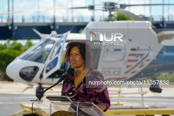 Mayor Muriel Bowser Was Joined By DC Metropolitan Police Chief Pamela Smith To Unveil A New ''FALCON ONE'' Helicopter, An Airbus H-125, That...