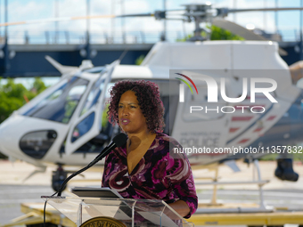 Mayor Muriel Bowser Was Joined By DC Metropolitan Police Chief Pamela Smith To Unveil A New ''FALCON ONE'' Helicopter, An Airbus H-125, That...