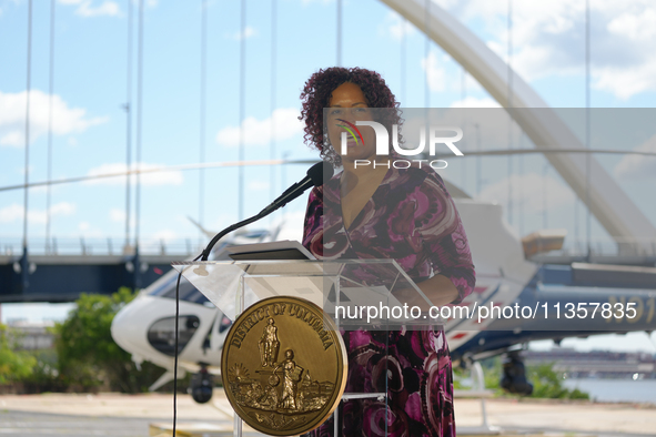 Mayor Muriel Bowser Was Joined By DC Metropolitan Police Chief Pamela Smith To Unveil A New ''FALCON ONE'' Helicopter, An Airbus H-125, That...