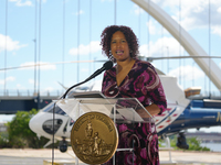 Mayor Muriel Bowser Was Joined By DC Metropolitan Police Chief Pamela Smith To Unveil A New ''FALCON ONE'' Helicopter, An Airbus H-125, That...