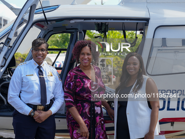 Mayor Muriel Bowser Was Joined By DC Metropolitan Police Chief Pamela Smith To Unveil A New ''FALCON ONE'' Helicopter, An Airbus H-125, That...