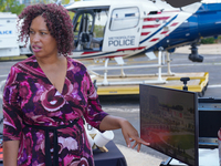 Mayor Muriel Bowser Was Joined By DC Metropolitan Police Chief Pamela Smith To Unveil A New ''FALCON ONE'' Helicopter, An Airbus H-125, That...