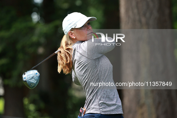 Lauren Hartlage of the United States tees off on the 6th hole during Day Four of the KPMG Women's PGA Championship at Sahalee Country Club i...