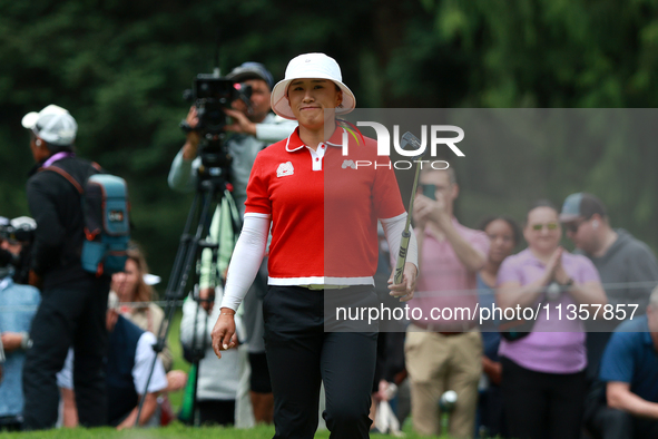 Amy Yang of Republic of Korea celebrates her birdie on the 8th green during Day Four of the KPMG Women's PGA Championship at Sahalee Country...