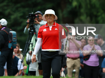 Amy Yang of Republic of Korea celebrates her birdie on the 8th green during Day Four of the KPMG Women's PGA Championship at Sahalee Country...