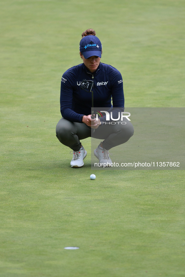 Gaby Lopez of Mexico lines up her putt on the 16th green during Day Four of the KPMG Women's PGA Championship at Sahalee Country Club in Sam...