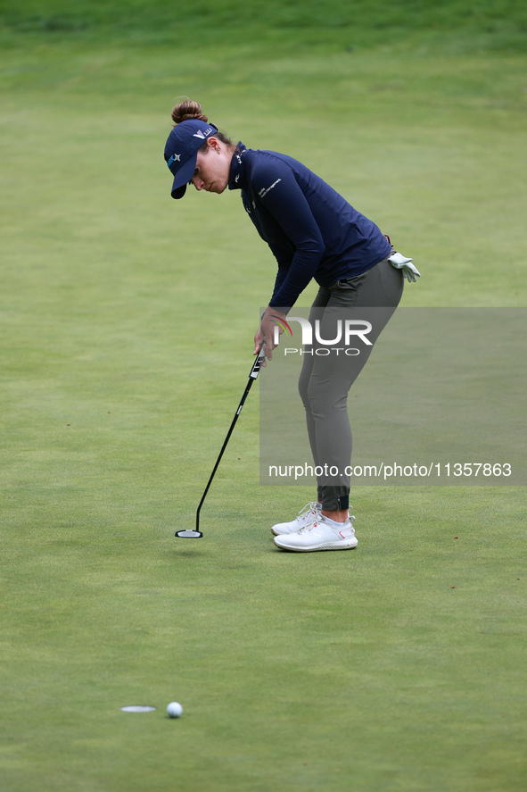 Gaby Lopez of Mexico follows her putt on the 16th green during Day Four of the KPMG Women's PGA Championship at Sahalee Country Club in Samm...