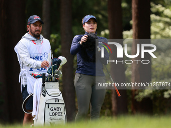 Gaby Lopez of Mexico prepares to play her tee shot on the third hole during Day Four of the KPMG Women's PGA Championship at Sahalee Country...