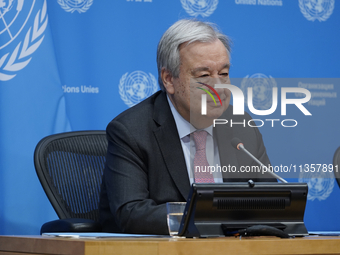 UN Secretary-General Antonio Guterres discusses work needed to institute measures to protect information integrity, at the United Nations He...