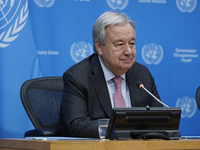 UN Secretary-General Antonio Guterres discusses work needed to institute measures to protect information integrity, at the United Nations He...