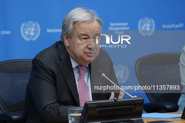 UN Secretary-General Antonio Guterres discusses work needed to institute measures to protect information integrity, at the United Nations He...