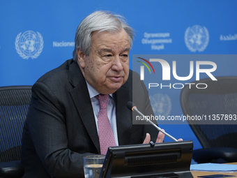 UN Secretary-General Antonio Guterres discusses work needed to institute measures to protect information integrity, at the United Nations He...