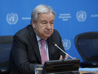 UN Secretary-General Antonio Guterres discusses work needed to institute measures to protect information integrity, at the United Nations He...