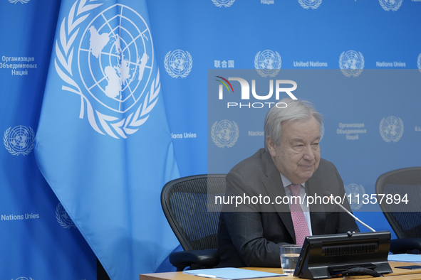 UN Secretary-General Antonio Guterres discusses work needed to institute measures to protect information integrity, at the United Nations He...