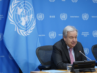 UN Secretary-General Antonio Guterres discusses work needed to institute measures to protect information integrity, at the United Nations He...