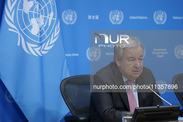 UN Secretary-General Antonio Guterres discusses work needed to institute measures to protect information integrity, at the United Nations He...