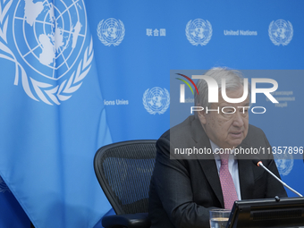 UN Secretary-General Antonio Guterres discusses work needed to institute measures to protect information integrity, at the United Nations He...