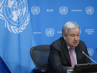 UN Secretary-General Antonio Guterres discusses work needed to institute measures to protect information integrity, at the United Nations He...