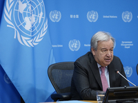 UN Secretary-General Antonio Guterres discusses work needed to institute measures to protect information integrity, at the United Nations He...