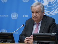 UN Secretary-General Antonio Guterres discusses work needed to institute measures to protect information integrity, at the United Nations He...