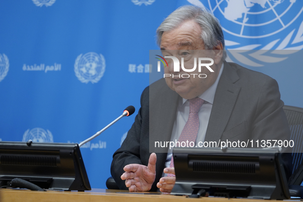 UN Secretary-General Antonio Guterres discusses work needed to institute measures to protect information integrity, at the United Nations He...