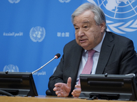 UN Secretary-General Antonio Guterres discusses work needed to institute measures to protect information integrity, at the United Nations He...