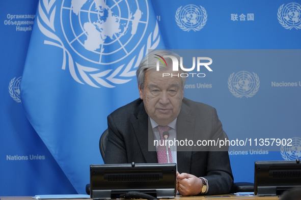 UN Secretary-General Antonio Guterres discusses work needed to institute measures to protect information integrity, at the United Nations He...