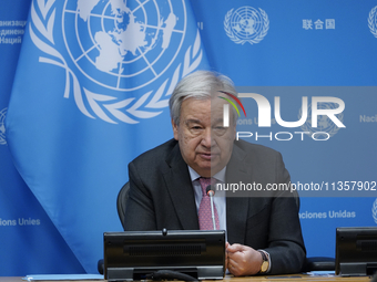 UN Secretary-General Antonio Guterres discusses work needed to institute measures to protect information integrity, at the United Nations He...