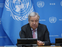 UN Secretary-General Antonio Guterres discusses work needed to institute measures to protect information integrity, at the United Nations He...