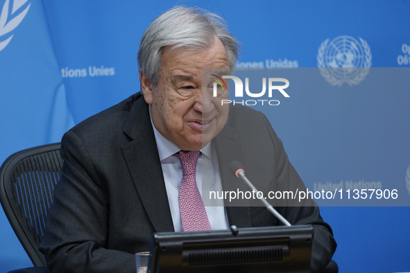 UN Secretary-General Antonio Guterres discusses work needed to institute measures to protect information integrity, at the United Nations He...