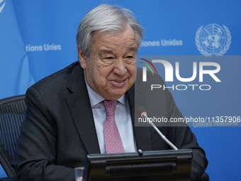 UN Secretary-General Antonio Guterres discusses work needed to institute measures to protect information integrity, at the United Nations He...