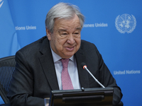 UN Secretary-General Antonio Guterres discusses work needed to institute measures to protect information integrity, at the United Nations He...