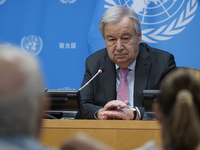 UN Secretary-General Antonio Guterres discusses work needed to institute measures to protect information integrity, at the United Nations He...