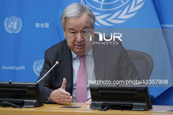 UN Secretary-General Antonio Guterres discusses work needed to institute measures to protect information integrity, at the United Nations He...