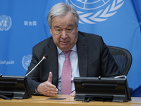 UN Secretary-General Antonio Guterres discusses work needed to institute measures to protect information integrity, at the United Nations He...