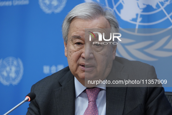 UN Secretary-General Antonio Guterres discusses work needed to institute measures to protect information integrity, at the United Nations He...