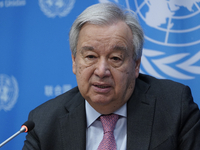 UN Secretary-General Antonio Guterres discusses work needed to institute measures to protect information integrity, at the United Nations He...