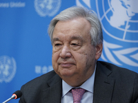 UN Secretary-General Antonio Guterres discusses work needed to institute measures to protect information integrity, at the United Nations He...