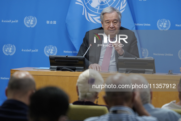 UN Secretary-General Antonio Guterres discusses work needed to institute measures to protect information integrity, at the United Nations He...