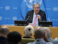 UN Secretary-General Antonio Guterres discusses work needed to institute measures to protect information integrity, at the United Nations He...