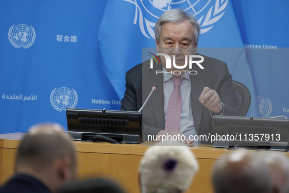 UN Secretary-General Antonio Guterres discusses work needed to institute measures to protect information integrity, at the United Nations He...