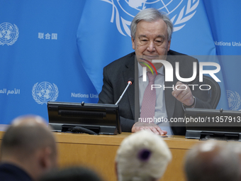 UN Secretary-General Antonio Guterres discusses work needed to institute measures to protect information integrity, at the United Nations He...